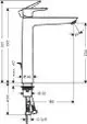 Hansgrohe Einhebel-Waschtischmischer mit einer klassischen Form und verschiedenen Anschlussmaßen, ideal für Aufsatzwaschtische. Technische Zeichnung mit genauen Abmessungen.